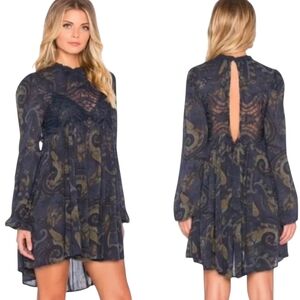 Free People Sweet Thing Crochet Tunic Mini Dress Size XS Blue Boho Whimsigoth